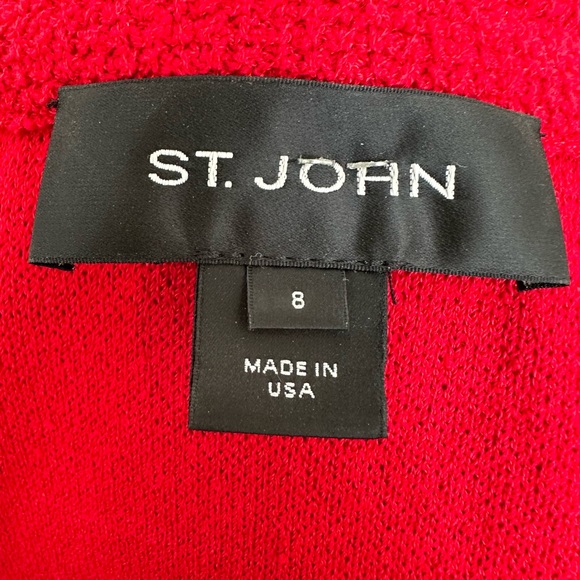 St John Red size  8 Boucle knit bracelet sleeve blazer jacket made USA - Picture 4 of 8